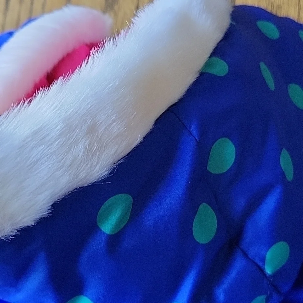 Gymboree Winter Toddler Polka Dot Puffy Electric Blue Jacket Hood Faux Fur